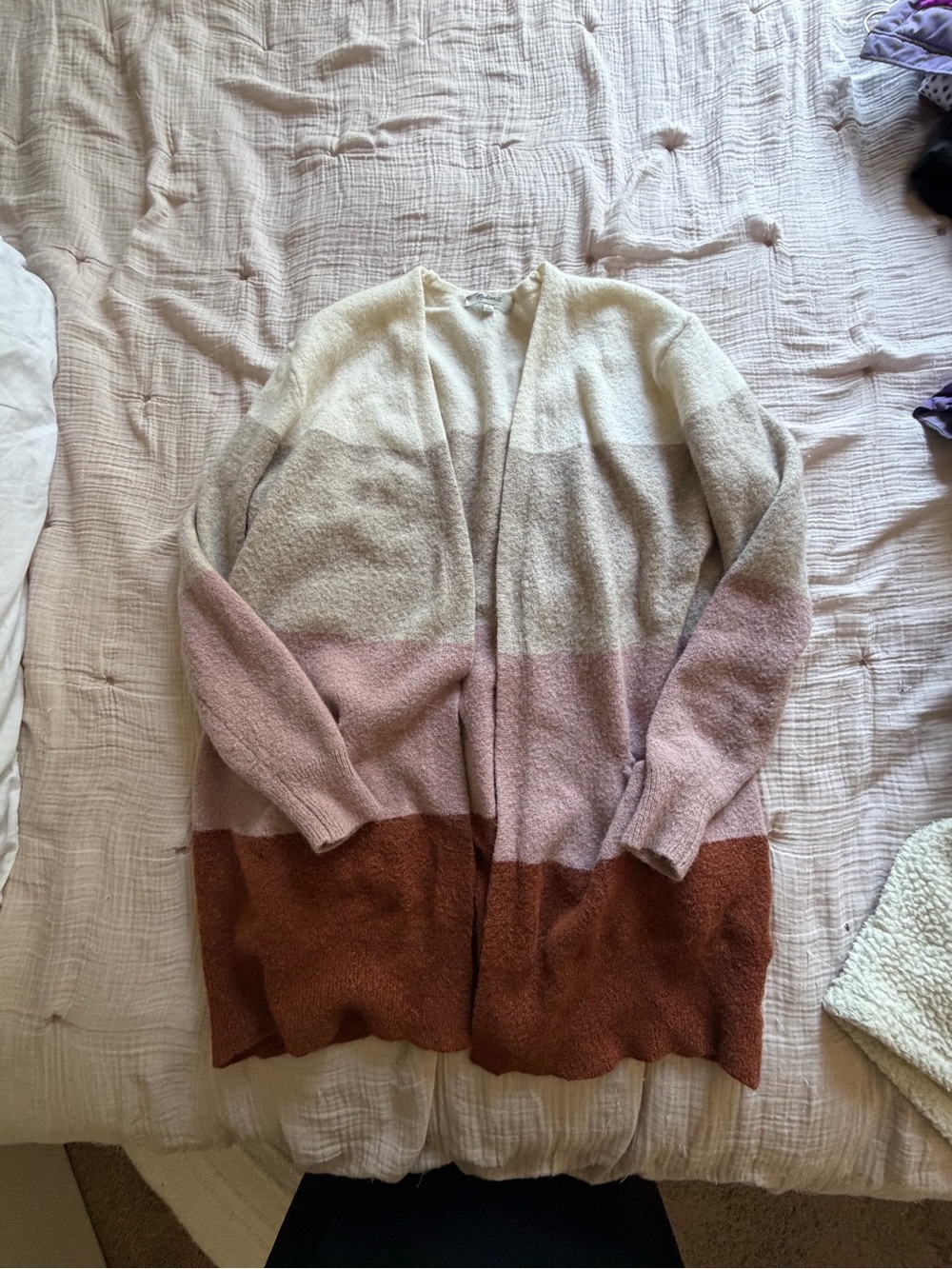 Madewell Colorblock Open Cardigan in Cream, Pink & Brown